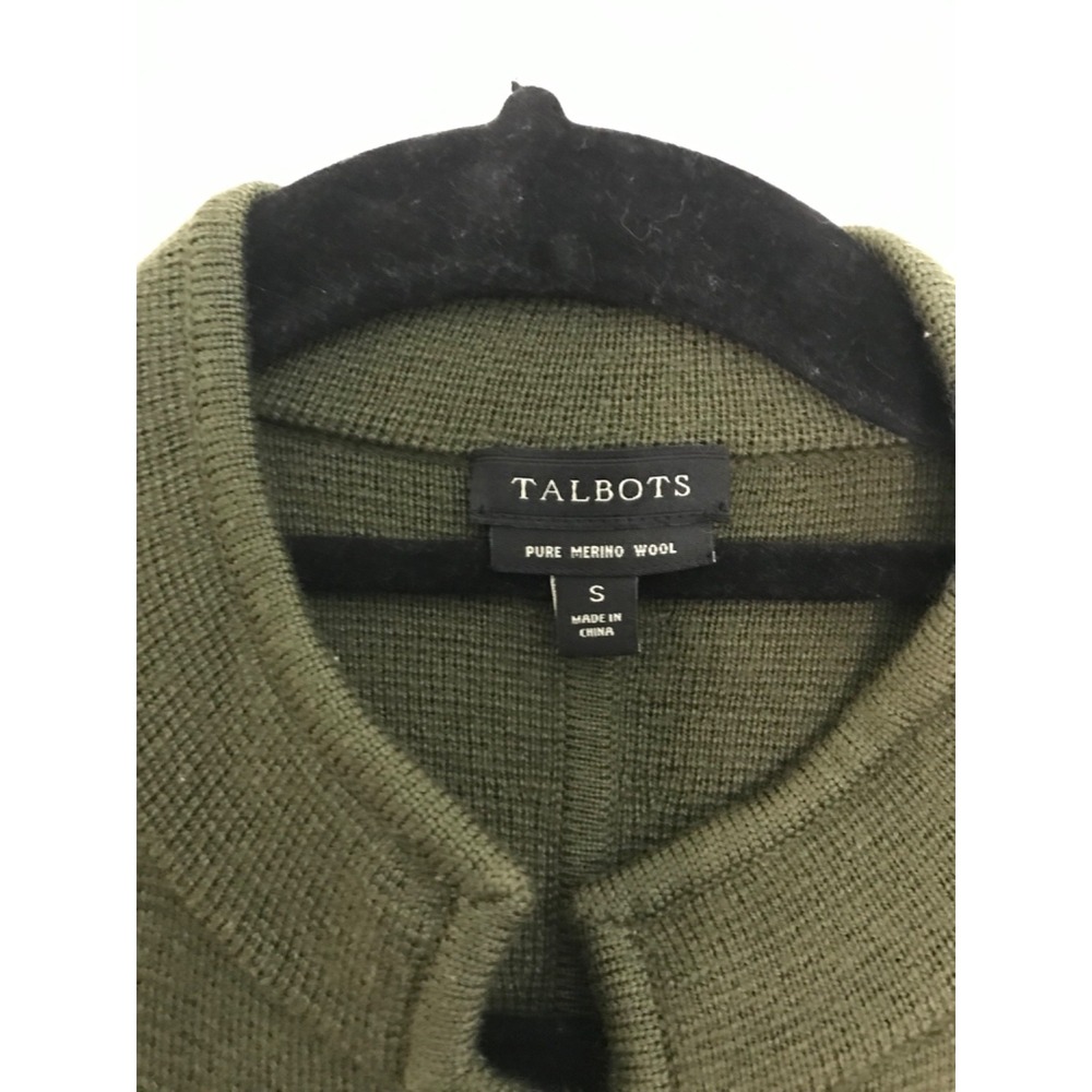 Talbots Knit Cardigan Small 100% Pure Merino Wool Green Blazer Sweater Button Up - Picture 3 of 7